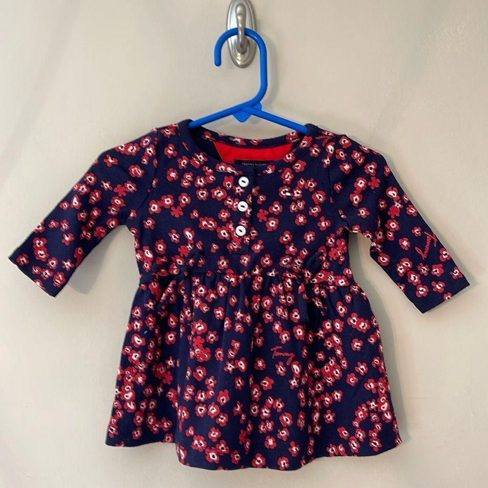 Tommy Hilfiger 3-6 mos Infant - Baby Dress Navy Blue Red Flowers New with Tags